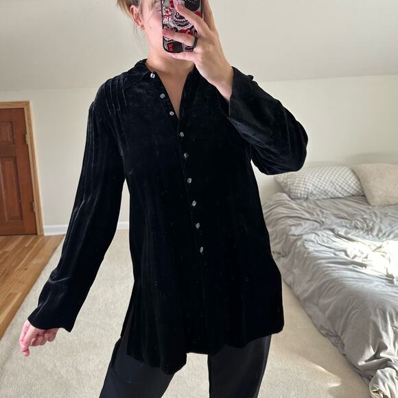 J.Jill: Luxe Velvet Black Velvet Pin Tuck Button Down Cardigan - Picture 1 of 5